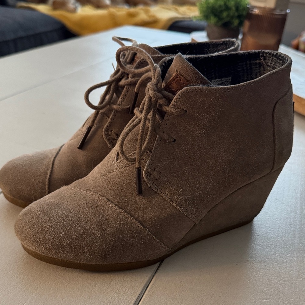 Toms Taupe Suede Ankle Booties